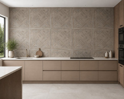Marivelle Mocha Wood Effect Wall Tile (20 Pack - 5 Box - 7.2m2 Coverage)  - Playroom -  60cm x 60cm - Elegant Parquet Geometry