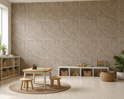 Marivelle Mocha Wood Effect Wall Tile (4 Pack - 1 Box - 1.44m2 Coverage)  - Bathroom - 60cm x 60cm - Elegant Parquet Geometry