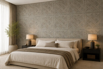 Marivelle Mocha Wood Effect Wall Tile (40 Pack - 10 Box - 14.4m2 Coverage)  - Bedroom - 60cm x 60cm - Elegant Parquet Geometry