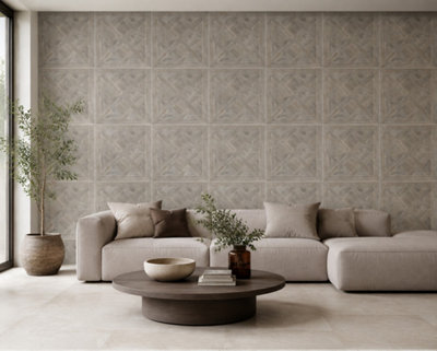 Marivelle Mocha Wood Effect Wall Tile (40 Pack - 10 Box - 14.4m2 Coverage)  - Bedroom - 60cm x 60cm - Elegant Parquet Geometry