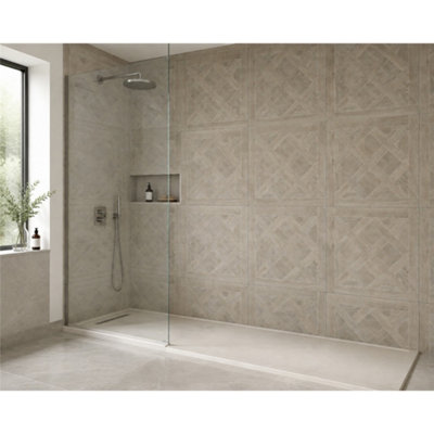 Marivelle Mocha Wood Effect Wall Tile (40 Pack - 10 Box - 14.4m2 Coverage)  - Bedroom - 60cm x 60cm - Elegant Parquet Geometry