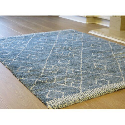 Marjan-Diamond/Rhombus Pattern Geometric Thick Soft Shaggy Rug,Blue/Ivory,160x230cm