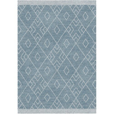 Marjan-Diamond/Rhombus Pattern Geometric Thick Soft Shaggy Rug,Blue/Ivory,160x230cm