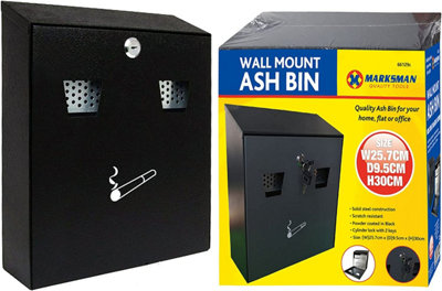 Marksman Ash Bin Steel Ashtray Large Outdoor Home Office Cigarette Cigar Waste Rubbish Wall Mounted