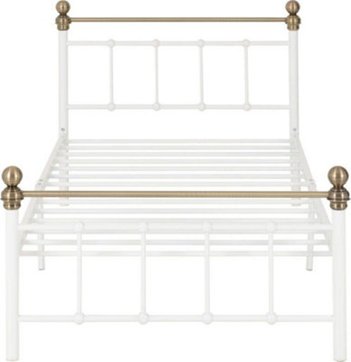 Marlborough 3ft Single Bed Bed Frame in White and Antique Brass Finish