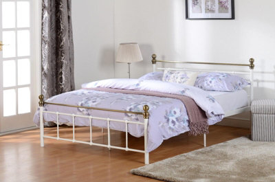 Marlborough Double Bed 4ft6 White with Brass Effect Finish