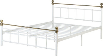 Marlborough Double Bed 4ft6 White with Brass Effect Finish