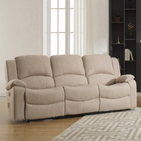 Marldon 201cm Wide Beige Fabric 3 Seat Manually Reclining 3 Seat Sofa