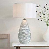 Marlo Silver Mercury Glass with Vintage White Faux Silk Shade Decorative 1 Light Table Light