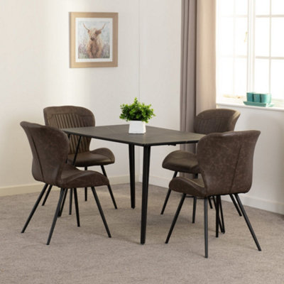 Marlow Black Marble Effect Dining Set 4 Brown Faux Leather Chairs