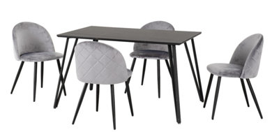 Marlow Dining Set Black Marble Effect 4 Grey Velvet Chairs