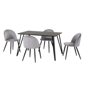 Marlow Dining Set Black Marble Effect 4 Grey Velvet Chairs