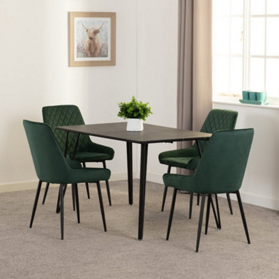 Marlow Dining Set Black Marble with 4 Emerald Green Avery Velvet Chairs