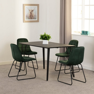 Marlow Dining Set Black Marble with 4 Lukas Chairs Green Velvet