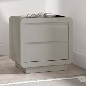Marlow High Gloss - 2 Drawer Bedside - Cool Grey