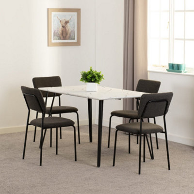 Marlow White Marble Effect Dining Set Table 4 Dark Grey Velvet Chairs