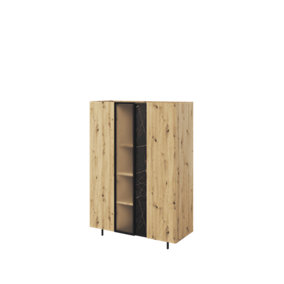 Marmo Highboard Display Cabinet (H1420mm W1000mm D420mm) with Glass Door and LED Lighting