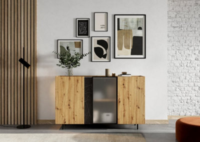 Marmo Sideboard Cabinet (H)900mm (W)1500mm (D)420mm with Glass Door & LED Lighting