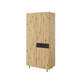 Marmo Tall Double Wardrobe ((H)920mm (W)2000mm (D)520mm) - Oak Artisan and Black Accents