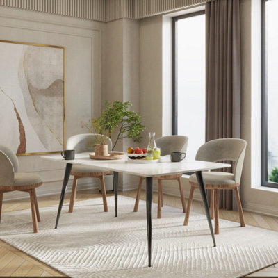 Marmol Blanco White Marble Effect 140cm Dining Table With Black Legs | DIY at B&Q