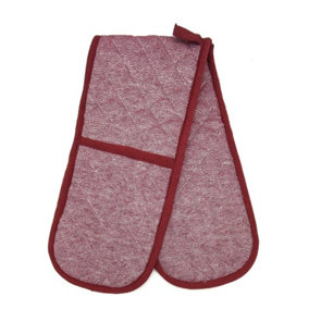 Maroon Plain Double Heat Resistant Double Oven Gloves Quilted Kitchen Hand Mitts