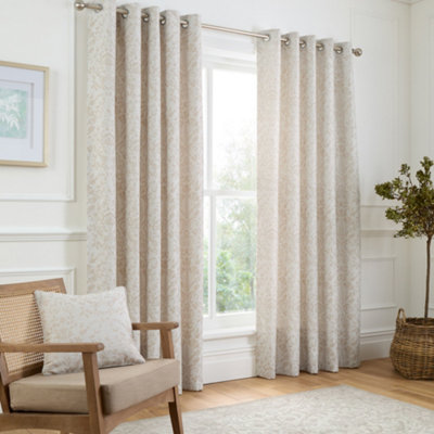 Marple Woven Jacquard Thermal Pair of Natural Eyelet Curtains