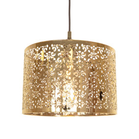 Marrakech Designed Shiny Gold Metal Pendant Light Shade with Floral Decoration