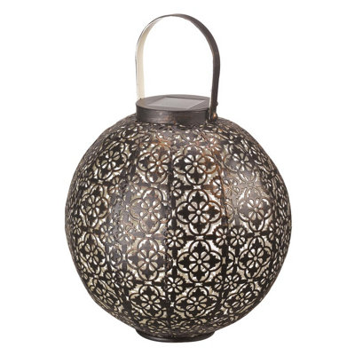 Marrakech Solar Powered Garden Lantern - Hanging or Standing Bronze Damask Round Outdoor Light - Measures H23.5 x 22.5cm Diameter