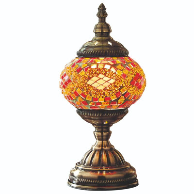 Marrakech Table Lamp - Mains Powered Handcrafted Moroccan Style Indoor Home Lantern Light with Mosaic Glass - H27 x 13.5cm Dia