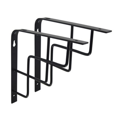 Mars Black Contemporary Stylish Decorative Modern Metal Steel Shelf Brackets - 12 pack