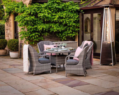 Marseille 4 Rattan Dining Chairs with Small Round Table in Grey
