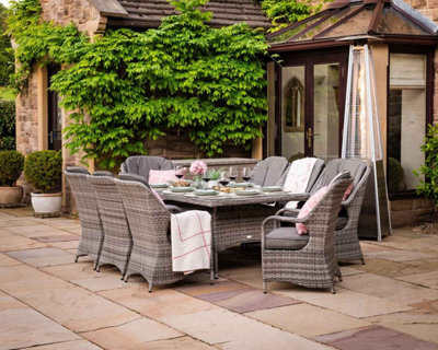 Marseille 8 Rattan Dining Chairs with Large Rectangular Table in Grey
