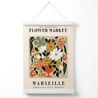 Marseille Beige and Green Flower Market Exhibition Poster with Hanger / 33cm / White
