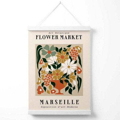 Marseille Beige and Green Flower Market Exhibition Poster with Hanger / 33cm / White