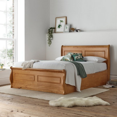 Marseille New Oak Finish Wooden Ottoman Storage Bed - Double 4ft6 Bed Frame Only