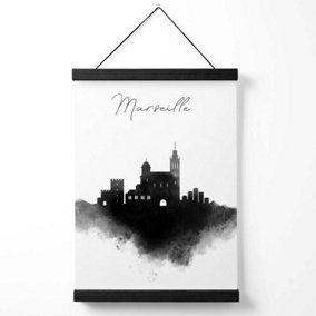 Marseille Watercolour Skyline City Medium Poster with Black Hanger