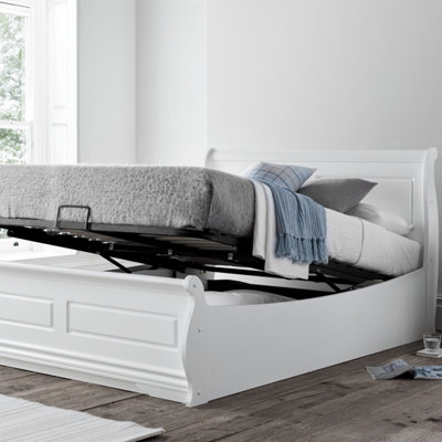 Marseille White Wooden Ottoman/Storage Bed - Double 4ft6 Bed Frame Only