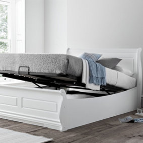 Marseille White Wooden Ottoman/Storage Bed - Double Bed Frame Only