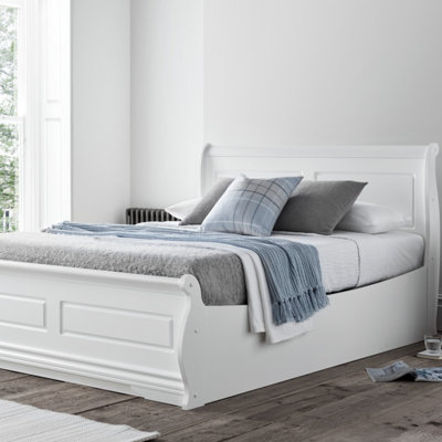 Marseille White Wooden Ottoman/Storage Bed - Double Bed Frame Only