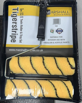 Marshall Tigerstripe Twin Paint Roller & Tray Set 9" - Emulsion and Acrylic Paint Paint Rollers - Pack of 2