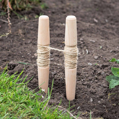 Marshalls Garden Ash Wooden Line Stakes with 13m Natural Twine - Set of ...
