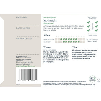 Marshalls Garden Perpetual Spinach Seeds - High Yield, Fast-Growing, RHS AGM 300 Seeds