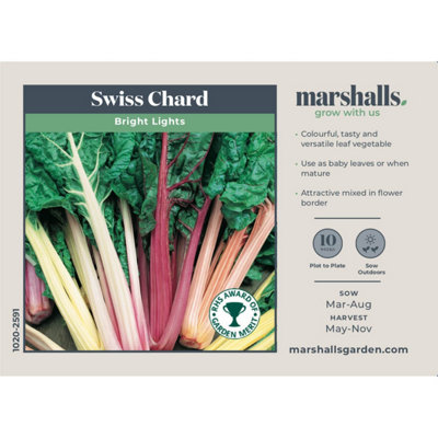 Marshalls Garden Swiss Chard Seeds 'Bright Lights' 100 Seeds RHS-recognised Variety