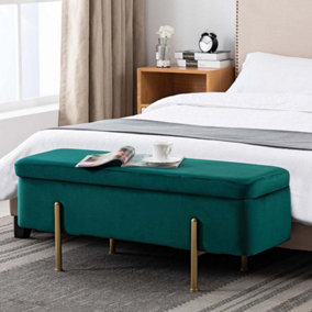Marta Velvet Storage Ottoman Bench Chest Modern Bedroom Livingroom Footstool W Gold Legs (Green)