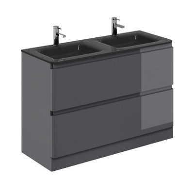 Marvel 1200mm Floor Standing Bathroom Vanity Unit in Dark Grey Gloss with Grey Glass Basin