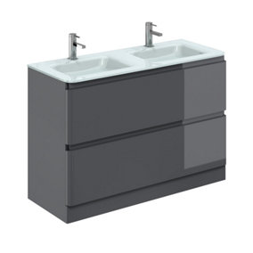 Marvel 1200mm Floor Standing Bathroom Vanity Unit in Dark Grey Gloss with White Glass Basin