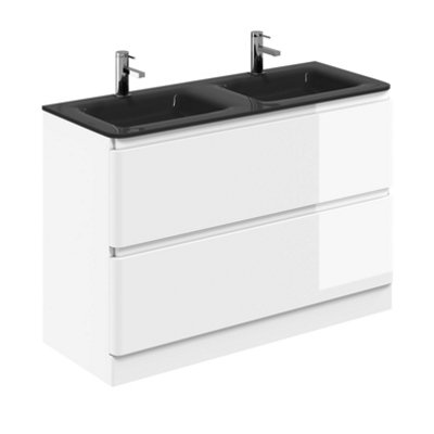 Marvel 1200mm Floor Standing Bathroom Vanity Unit in Gloss White with Grey Glass Basin