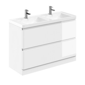 Marvel 1200mm Floor Standing Bathroom Vanity Unit in Gloss White with Resin Basin