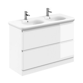 Marvel 1200mm Floor Standing Bathroom Vanity Unit in Gloss White with Round Resin Basin
