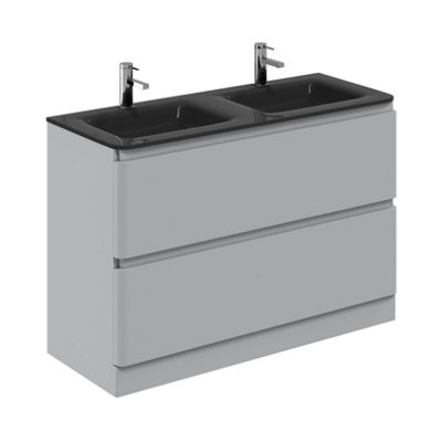 Marvel 1200mm Floor Standing Bathroom Vanity Unit in Light Grey Gloss with Grey Glass Basin